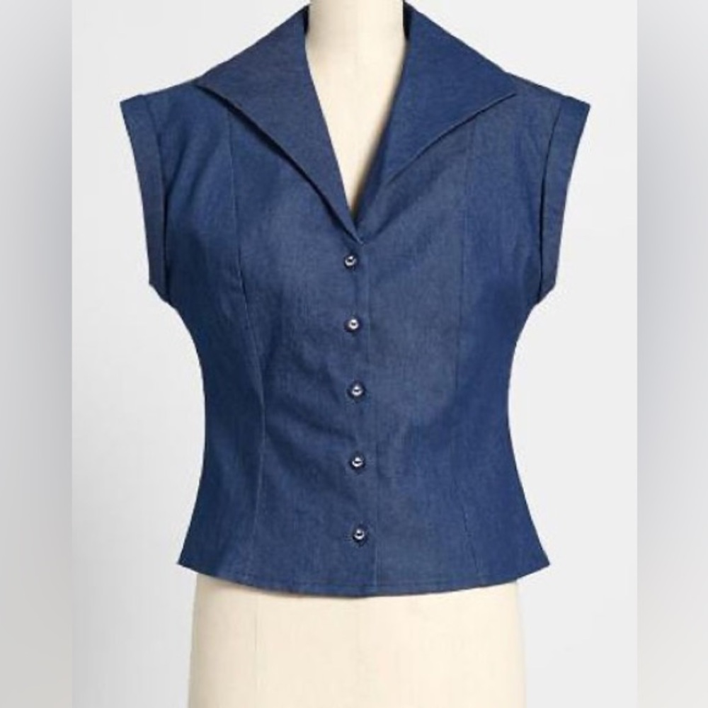 50’s style Denim Anchor Button Top